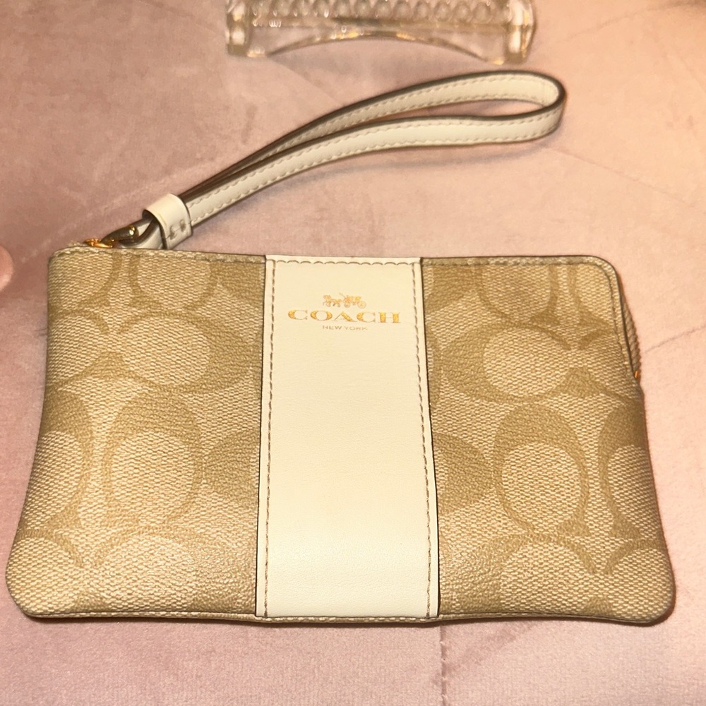 Coach Tan and Cream Signature Wristlet